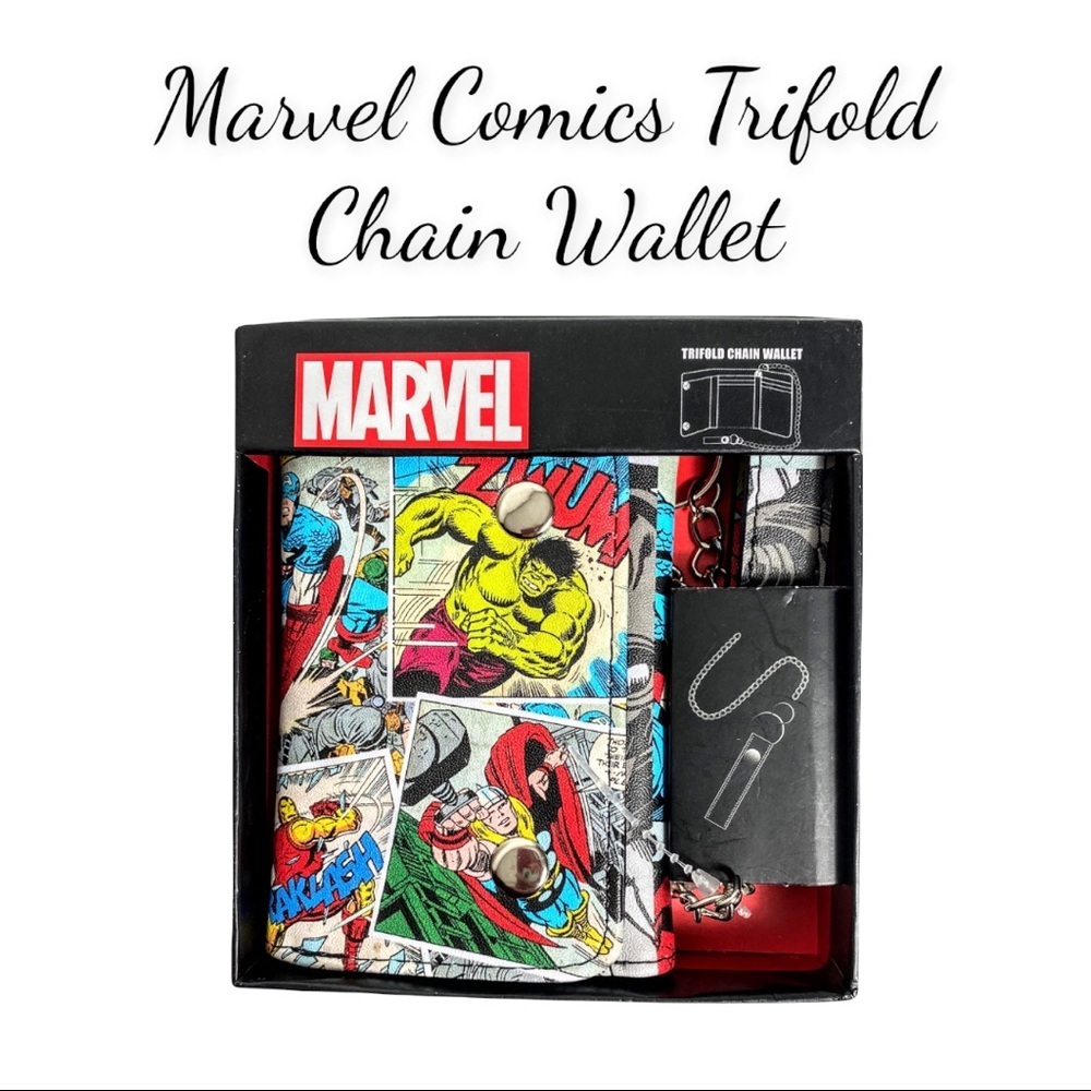 NWT In Gift Box: Marvel Comics Trifold Chain Wallet